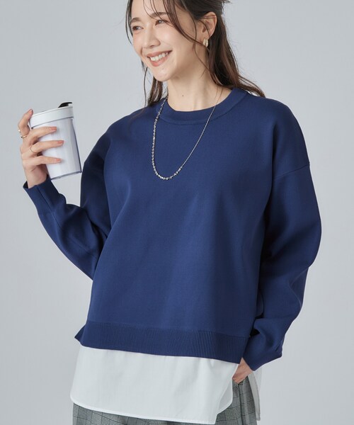 SHOO・LA・RUE(シューラルー)の「【S-LL】着るだけできまる シャツレイヤード風 スポンディッシュニット(ニット/セーター・レディース・ブラック/チャコールグレー/ダークブラウン/ボルドー/ブルー系その他/ピンク系その他2・02/03/01/04)」の4枚目の写真
