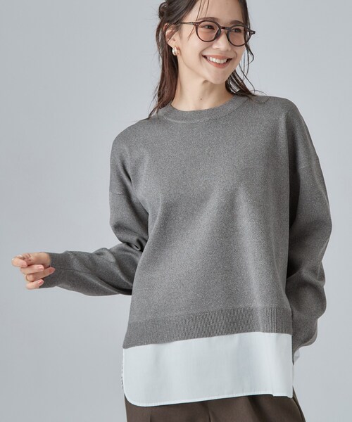 SHOO・LA・RUE(シューラルー)の「【S-LL】着るだけできまる シャツレイヤード風 スポンディッシュニット(ニット/セーター・レディース・ブラック/チャコールグレー/ダークブラウン/ボルドー/ブルー系その他/ピンク系その他2・02/03/01/04)」の1枚目の写真