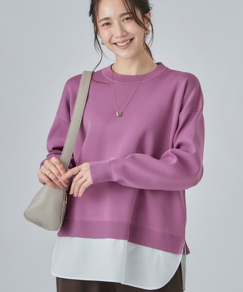 SHOO・LA・RUE(シューラルー)の「【S-LL】着るだけできまる シャツレイヤード風 スポンディッシュニット(ニット/セーター・レディース・ブラック/チャコールグレー/ダークブラウン/ボルドー/ブルー系その他/ピンク系その他2・02/03/01/04)」の5枚目の写真