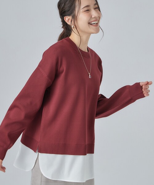 SHOO・LA・RUE(シューラルー)の「【S-LL】着るだけできまる シャツレイヤード風 スポンディッシュニット(ニット/セーター・レディース・ブラック/チャコールグレー/ダークブラウン/ボルドー/ブルー系その他/ピンク系その他2・02/03/01/04)」の6枚目の写真