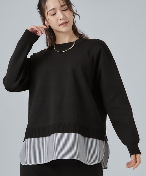 SHOO・LA・RUE(シューラルー)の「【S-LL】着るだけできまる シャツレイヤード風 スポンディッシュニット(ニット/セーター・レディース・ブラック/チャコールグレー/ダークブラウン/ボルドー/ブルー系その他/ピンク系その他2・02/03/01/04)」の2枚目の写真