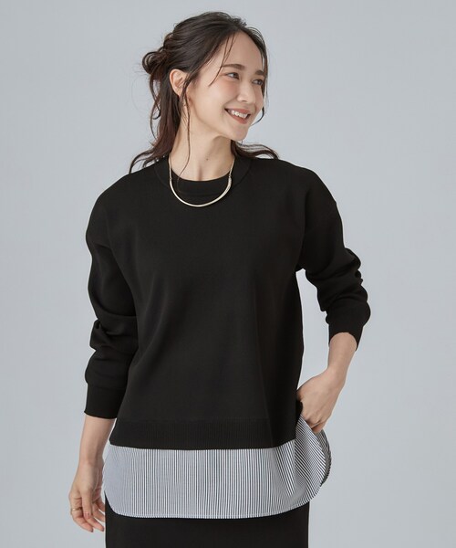 SHOO・LA・RUE(シューラルー)の「【S-LL】着るだけできまる シャツレイヤード風 スポンディッシュニット(ニット/セーター・レディース・ブラック/チャコールグレー/ダークブラウン/ボルドー/ブルー系その他/ピンク系その他2・02/03/01/04)」の7枚目の写真