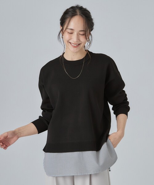 SHOO・LA・RUE(シューラルー)の「【S-LL】着るだけできまる シャツレイヤード風 スポンディッシュニット(ニット/セーター・レディース・ブラック/チャコールグレー/ダークブラウン/ボルドー/ブルー系その他/ピンク系その他2・02/03/01/04)」の9枚目の写真