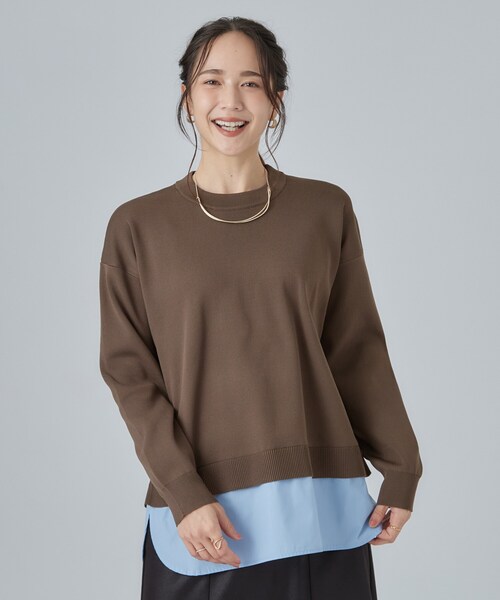 SHOO・LA・RUE(シューラルー)の「【S-LL】着るだけできまる シャツレイヤード風 スポンディッシュニット(ニット/セーター・レディース・ブラック/チャコールグレー/ダークブラウン/ボルドー/ブルー系その他/ピンク系その他2・02/03/01/04)」の14枚目の写真