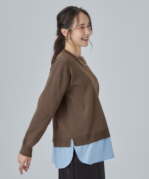 SHOO・LA・RUE(シューラルー)の「【S-LL】着るだけできまる シャツレイヤード風 スポンディッシュニット(ニット/セーター・レディース・ブラック/チャコールグレー/ダークブラウン/ボルドー/ブルー系その他/ピンク系その他2・02/03/01/04)」の15枚目の写真