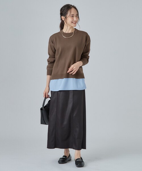 SHOO・LA・RUE(シューラルー)の「【S-LL】着るだけできまる シャツレイヤード風 スポンディッシュニット(ニット/セーター・レディース・ブラック/チャコールグレー/ダークブラウン/ボルドー/ブルー系その他/ピンク系その他2・02/03/01/04)」の16枚目の写真