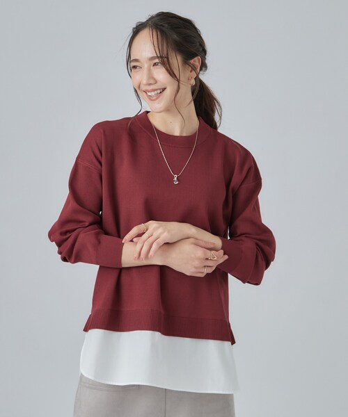 SHOO・LA・RUE(シューラルー)の「【S-LL】着るだけできまる シャツレイヤード風 スポンディッシュニット(ニット/セーター・レディース・ブラック/チャコールグレー/ダークブラウン/ボルドー/ブルー系その他/ピンク系その他2・02/03/01/04)」の18枚目の写真