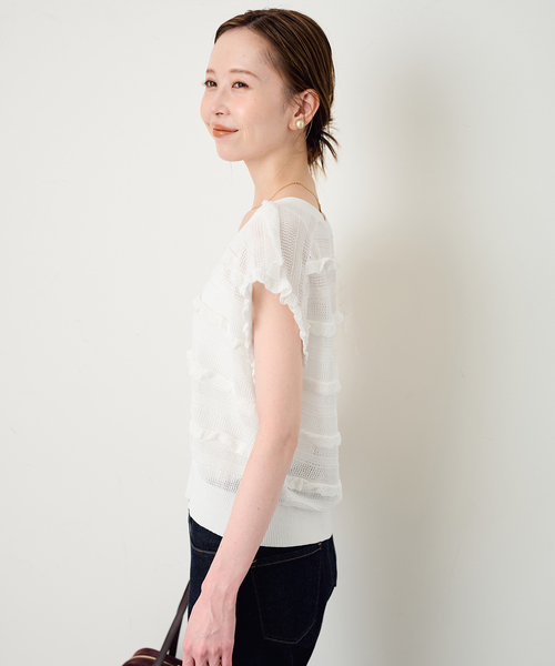 SLOBE IENA（スローブイエナ）の「crinkle crinkle crinkle SLOBE別注 フリルニットベスト（ニット/セーター・レディース・ブラウン/ホワイト・FREE）」の9枚目の写真