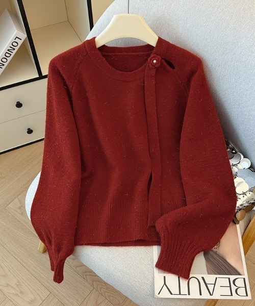 AMAJI（アマジ）の「ローズモチーフ クルーネック ニットトップス（ニット/セーター・レディース・レッド/イエロー/ホワイト/ライトピンク・FREE）」の4枚目の写真