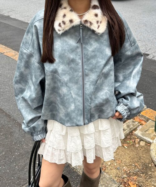 CIAOPANIC(チャオパニック)の「【エルフ×CIAOPANIC】#盛れ確フェイクレザージャケット(ブルゾン・レディース・サックスブルー・FREE)」の2枚目の写真