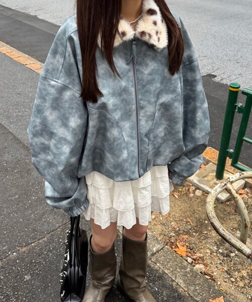CIAOPANIC(チャオパニック)の「【エルフ×CIAOPANIC】#盛れ確フェイクレザージャケット(ブルゾン・レディース・サックスブルー・FREE)」の3枚目の写真