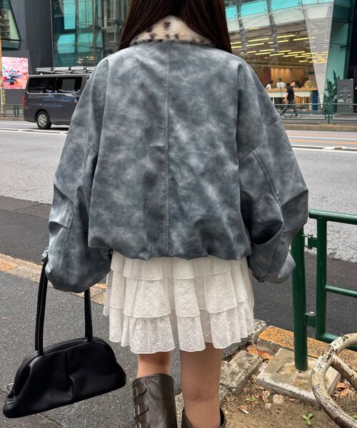 CIAOPANIC(チャオパニック)の「【エルフ×CIAOPANIC】#盛れ確フェイクレザージャケット(ブルゾン・レディース・サックスブルー・FREE)」の4枚目の写真