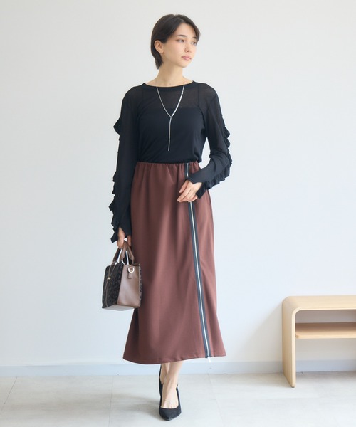 KATHARINE ROSS（キャサリンロス）の「シアーフリルリブプルオーバー（Tシャツ/カットソー・レディース・ブラック/オフホワイト・FREE）」の3枚目の写真