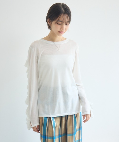 KATHARINE ROSS（キャサリンロス）の「シアーフリルリブプルオーバー（Tシャツ/カットソー・レディース・ブラック/オフホワイト・FREE）」の16枚目の写真