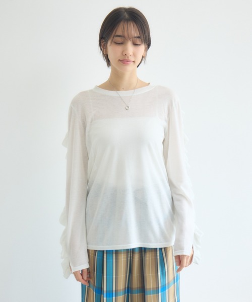 KATHARINE ROSS（キャサリンロス）の「シアーフリルリブプルオーバー（Tシャツ/カットソー・レディース・ブラック/オフホワイト・FREE）」の17枚目の写真