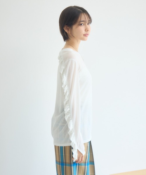 KATHARINE ROSS（キャサリンロス）の「シアーフリルリブプルオーバー（Tシャツ/カットソー・レディース・ブラック/オフホワイト・FREE）」の18枚目の写真