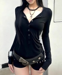 ヘンリーネック タイトフィットロンT