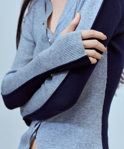 THINGS THAT MATTER(シングス ザット マター)の「WAVY FRONT CUTOUT RIB CARDIGAN / ウェイビーフロントカットアウトリブカーディガン(カーディガン/ボレロ・レディース・ブラック/グレー/サックスブルー・FREE)」の9枚目の写真