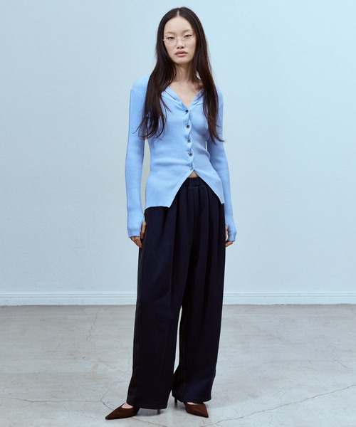 THINGS THAT MATTER(シングス ザット マター)の「WAVY FRONT CUTOUT RIB CARDIGAN / ウェイビーフロントカットアウトリブカーディガン(カーディガン/ボレロ・レディース・ブラック/グレー/サックスブルー・FREE)」の12枚目の写真