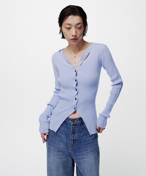 THINGS THAT MATTER(シングス ザット マター)の「WAVY FRONT CUTOUT RIB CARDIGAN / ウェイビーフロントカットアウトリブカーディガン(カーディガン/ボレロ・レディース・ブラック/グレー/サックスブルー・FREE)」の17枚目の写真