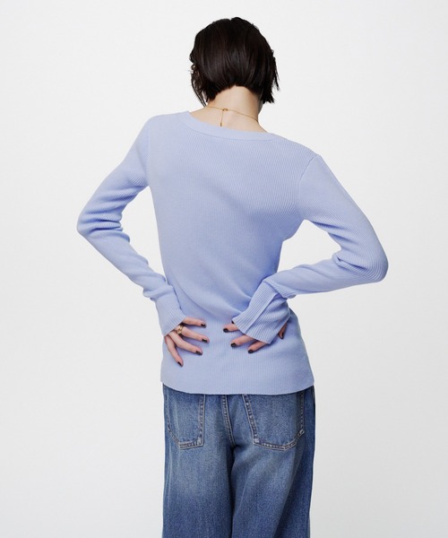 THINGS THAT MATTER(シングス ザット マター)の「WAVY FRONT CUTOUT RIB CARDIGAN / ウェイビーフロントカットアウトリブカーディガン(カーディガン/ボレロ・レディース・ブラック/グレー/サックスブルー・FREE)」の18枚目の写真