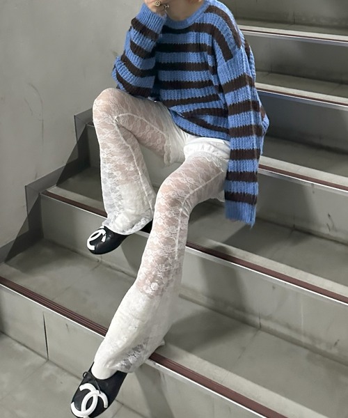 Alley Tokyo(アリートーキョー)の「ゆるビッグボーダーニット(ニット/セーター・レディース・イエロー/ピンク/ブルー/オフホワイト・FREE)」の12枚目の写真