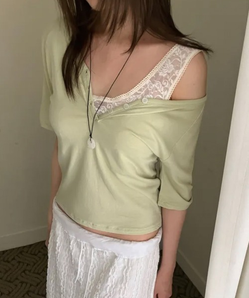 LOENNE(ロエヌ)の「Henley Neck Loose Tee / ヘンリーネックルーズTシャツ(Tシャツ/カットソー・レディース・ホワイト/ライトグリーン/グレー・FREE)」の19枚目の写真