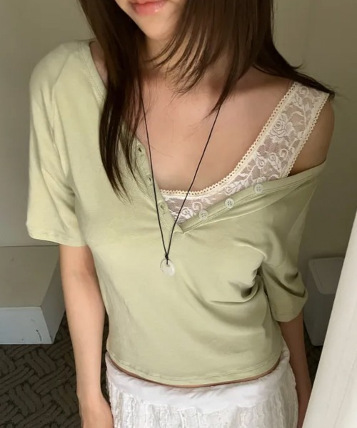 LOENNE(ロエヌ)の「Henley Neck Loose Tee / ヘンリーネックルーズTシャツ(Tシャツ/カットソー・レディース・ホワイト/ライトグリーン/グレー・FREE)」の20枚目の写真