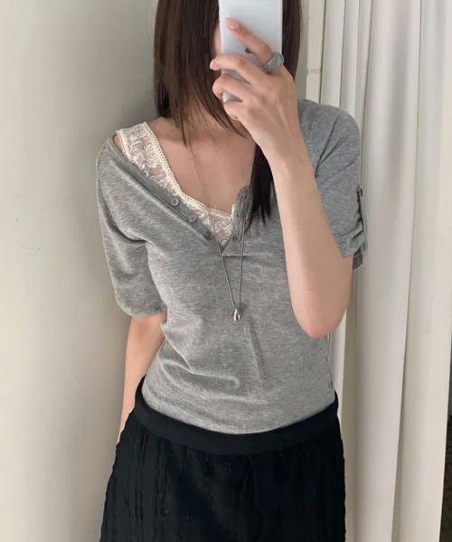 LOENNE(ロエヌ)の「Henley Neck Loose Tee / ヘンリーネックルーズTシャツ(Tシャツ/カットソー・レディース・ホワイト/ライトグリーン/グレー・FREE)」の22枚目の写真