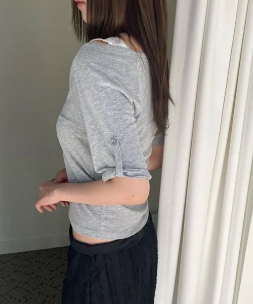 LOENNE(ロエヌ)の「Henley Neck Loose Tee / ヘンリーネックルーズTシャツ(Tシャツ/カットソー・レディース・ホワイト/ライトグリーン/グレー・FREE)」の14枚目の写真
