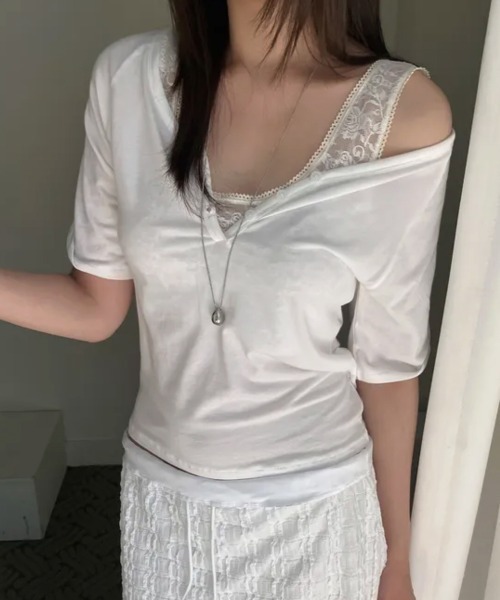 LOENNE(ロエヌ)の「Henley Neck Loose Tee / ヘンリーネックルーズTシャツ(Tシャツ/カットソー・レディース・ホワイト/ライトグリーン/グレー・FREE)」の16枚目の写真