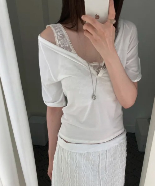 LOENNE(ロエヌ)の「Henley Neck Loose Tee / ヘンリーネックルーズTシャツ(Tシャツ/カットソー・レディース・ホワイト/ライトグリーン/グレー・FREE)」の17枚目の写真