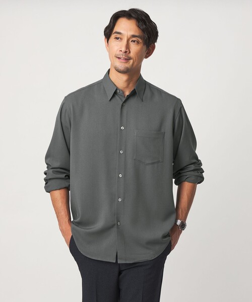 green label relaxing（グリーンレーベルリラクシング）の「【WEB限定】JUST fit ウールライク リラックス 長袖 シャツ（シャツ/ブラウス・メンズ・ブラック/ダークグリーン・XL/M/L/S）」の2枚目の写真