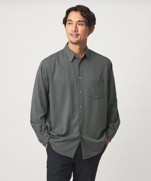 green label relaxing（グリーンレーベルリラクシング）の「【WEB限定】JUST fit ウールライク リラックス 長袖 シャツ（シャツ/ブラウス・メンズ・ブラック/ダークグリーン・XL/M/L/S）」の5枚目の写真