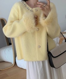 ビジュー&ファー使いで華やかに♪シャギーニットコート カーディガン アウター