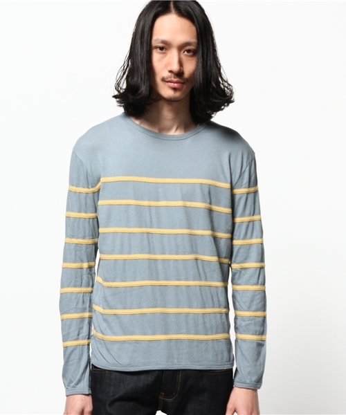dip(ディップ)の「【dip】ディップ/ ボーダーカットソー(Tシャツ/カットソー・メンズ・ベージュ/ライトブルー・SMALL/LARGE/MEDIUM)」の2枚目の写真