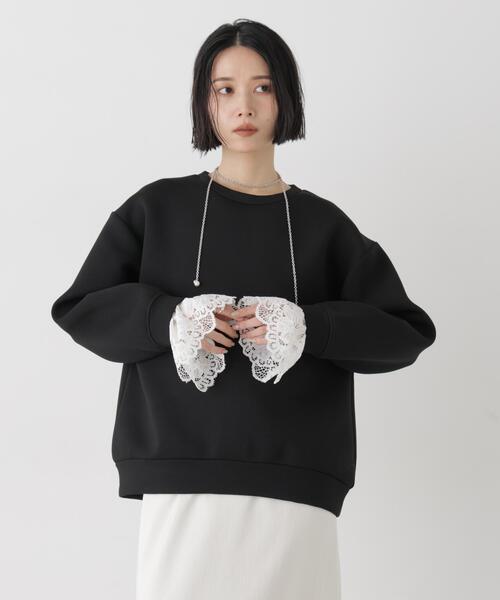NANO universe（ナノユニバース）の「レーススリーブダンボールトップス（Tシャツ/カットソー・レディース・ブラック/グレー・FREE）」の11枚目の写真