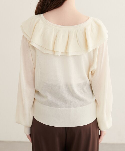 natural couture(ナチュラルクチュール)の「フリルカラーカーディガン(カーディガン/ボレロ・レディース・アイボリー/ブラック/ボルドー/グレイッシュベージュ/ブラウン・FREE)」の12枚目の写真