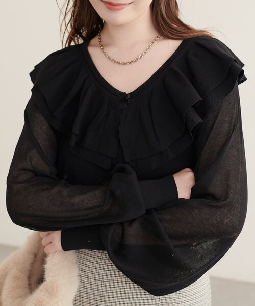 natural couture(ナチュラルクチュール)の「フリルカラーカーディガン(カーディガン/ボレロ・レディース・アイボリー/ブラック/ボルドー/グレイッシュベージュ/ブラウン・FREE)」の17枚目の写真