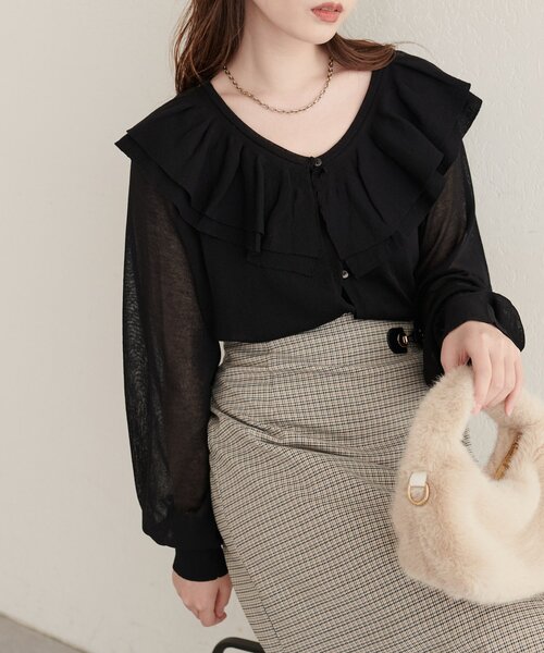 natural couture(ナチュラルクチュール)の「フリルカラーカーディガン(カーディガン/ボレロ・レディース・アイボリー/ブラック/ボルドー/グレイッシュベージュ/ブラウン・FREE)」の18枚目の写真