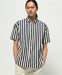 コットンストライプ スナップボタン 半袖シャツ