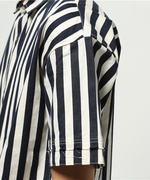 KICS DOCUMENT.（キクス ドキュメント）の「コットンストライプ スナップボタン 半袖シャツ（シャツ/ブラウス・メンズ・Navy・4）」の5枚目の写真