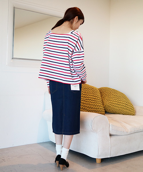 N.（N. Natural Beauty Basic）（エヌエヌナチュラルビューティーベーシック）の「【Ray4月号掲載】【追加生産】ベルト付きデニムタイトスカート（デニムスカート・レディース・ネイビー/ブルー・MEDIUM/SMALL）」の5枚目の写真