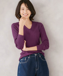 ●UVカット&お家で洗えるVネック長袖ウォッシャブルリブニット