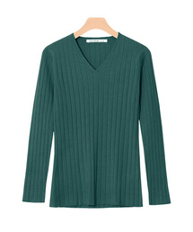 ●UVカット&お家で洗えるVネック長袖ウォッシャブルリブニット
