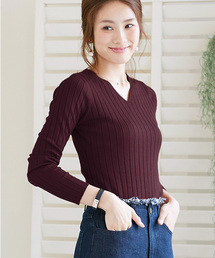 ●UVカット&お家で洗えるVネック長袖ウォッシャブルリブニット