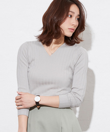●UVカット＆お家で洗えるVネック長袖ウォッシャブルリブニット