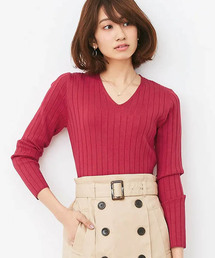 ●UVカット&お家で洗えるVネック長袖ウォッシャブルリブニット