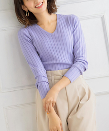 Pierrot | UVカット＆お家で洗えるVネック長袖ウォッシャブルリブニット(ニット/セーター)