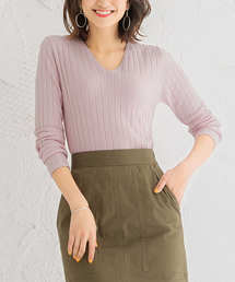 ●UVカット＆お家で洗えるVネック長袖ウォッシャブルリブニット